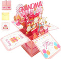 Happy Birthday Card For Grandma Pop Up Gift Card Box From Granddaughter Grandson Best Nana Grandma Birthday Funny 3D Colorful Foldable Celebration Greeting Cards With Envelope For Women