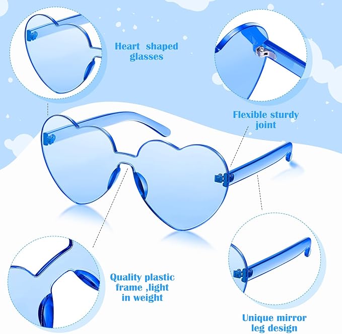 Frienda 8 Pairs Heart Shaped Sunglasses for Women Rimless Heart Glasses Candy Color Sunglasses for Party Favor