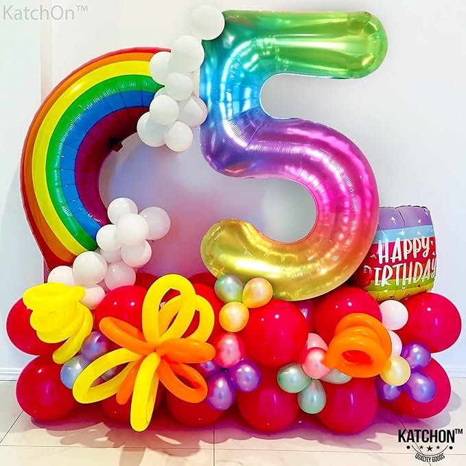 KatchOn, Giant Rainbow 5 Balloon Number - 40 Inch | Number 5 Balloons for Birthdays | 5 Year Old Balloons for Tie Dye Birthday Decorations Girl | 5 Number Balloons for Anniversary Decorations