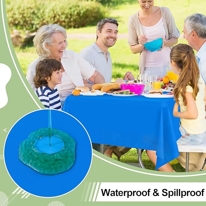misaya 10 Packs Disposable Plastic Table Cloth, 54 x 108 Inch Waterproof Rectangle Tablecloth, Leakproof & Sturdy Decorative Table Covers for Easter, Picnic, Party and Outdoor, Blue