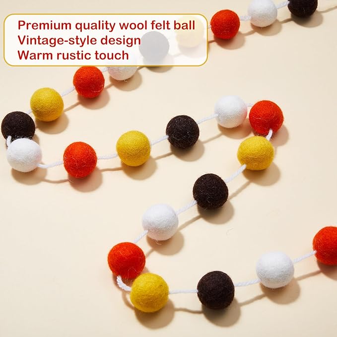 Boao 2 Pieces Wool Felt Ball Garland Colorful Pom Pom Garland Handmade 6.5 Feet Long 24 Balls Felt Banner for Wall Christmas Tree Decoration (Coffee,Ivory,Orange,Yellow)