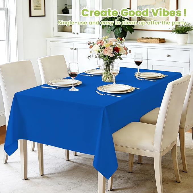 Mulbozy Blue Plastic Table Cloth Disposable 4 Pack, 54 × 108 Inch Tablecloths Rectangle, Royal Blue Plastic Table Cover for Party Decor