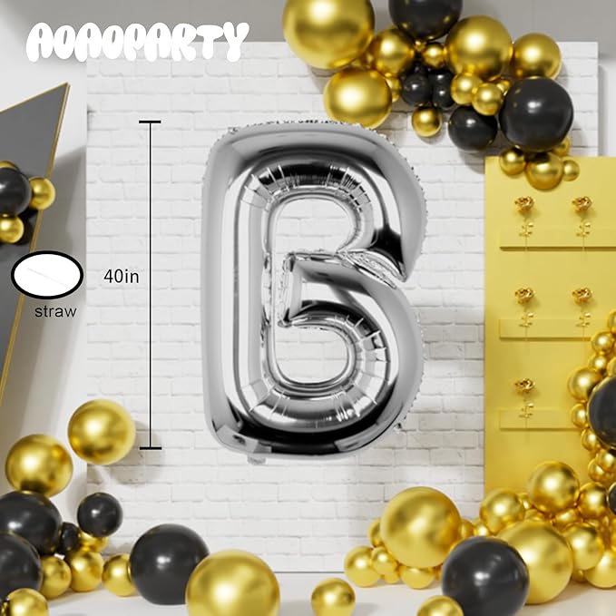Letter Balloons 40Inch Large Giant big Foil Mylar Silver Balloons B for Birthday Party Decorations