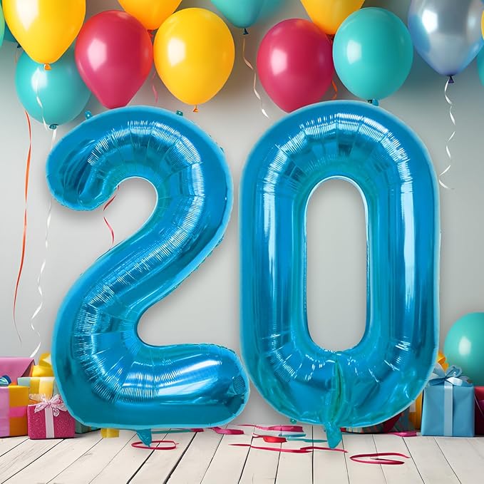 40 Inch Large Blue Number Celebration and Decoration Balloon for Birthday Parties, Graduations, Anniversaries, Weddings, Photo Shoots, Special Events - Helium Foil Mylar (Blue Number 20)