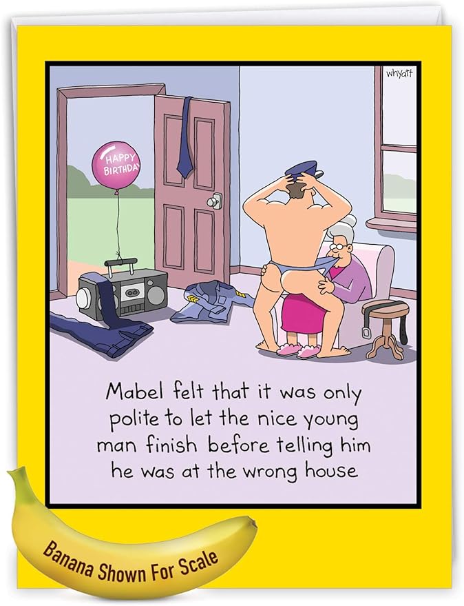 NobleWorks -1 Funny Birthday Card Inappropriate (8.5 x 11 Inch) - Humor Cartoon Bday Notecard with Envelope - Strippergram J5552BDG