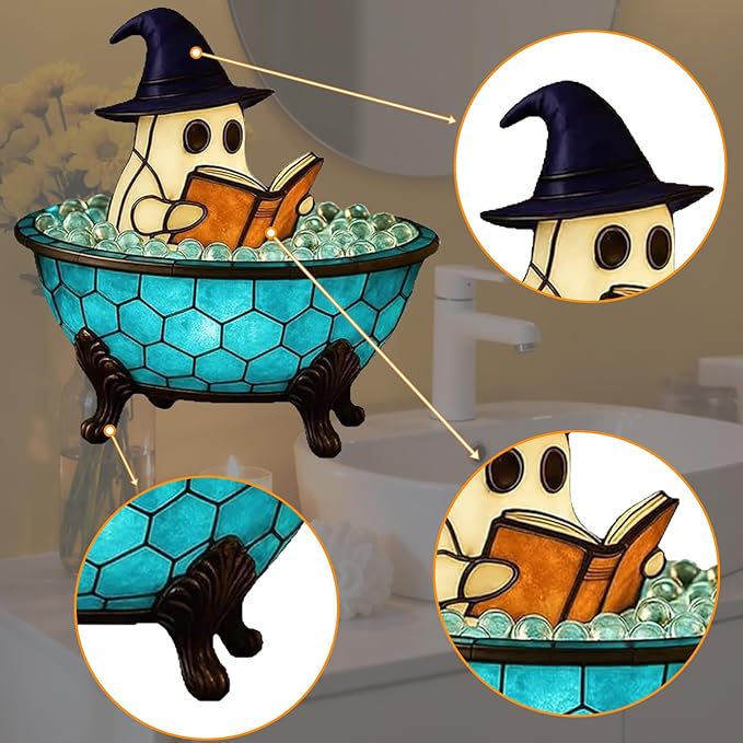 Halloween Ghost Bubble Bath Lamp, Cute Bathtub Ghost Night Lights for Halloween Decor, Reading Books Nightlight, Halloween Decorations for Indoor Readers & Book Lover Desk Home Party