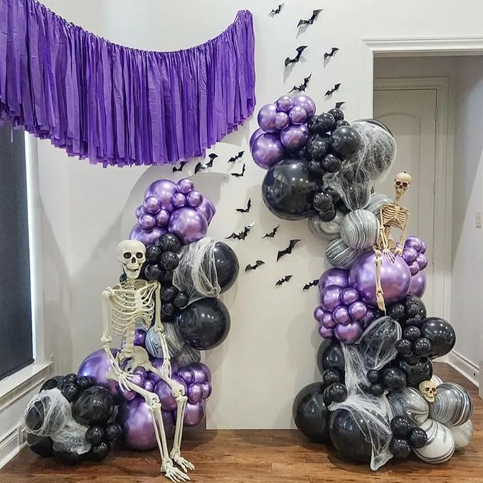 Purple Black Silver Balloon Arch, Metallic Silver Dark Purple Black Balloons Purple Black Party Balloon Garland Kit Black Purple Helium Balloon Kit for Graduation Birthday Halloween Party Decor