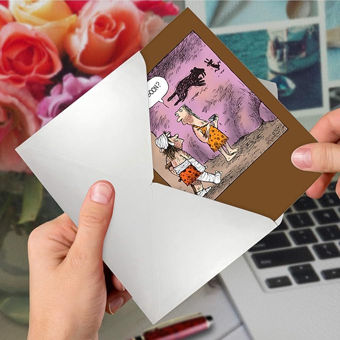 NobleWorks - 1 Humor Birthday Card with Envelope - Funny Cartoons for Birthday Greetings, Celebration Notecard - Caveman Drawing C6364BDG