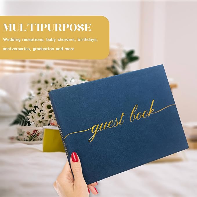 Elegant Wedding Guest Book - Perfect for Wedding Receptions, Baby Showers, Birthdays and Special Events - Polaroid Guest Book with 110 Lined Pages for Sign-In and Photos -Hardcover (Midnight Blue)