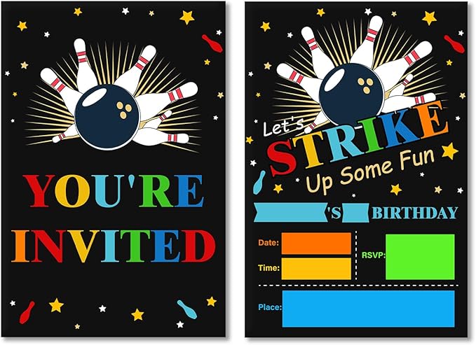 Soiceu Bowling Birthday Invitations Let's Strike Up Some Fun Bowling Invites with Envelopes Set of 20 Birthday Party Invitations