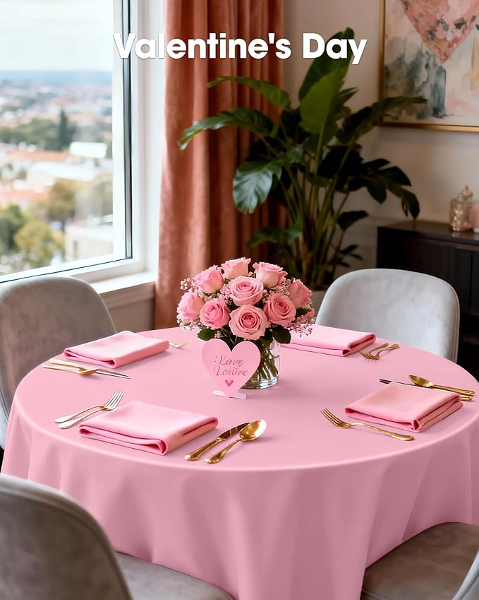 Pureegg Plastic Table Cloth Disposable 6 Pack, 84'' Round Table Cloths, Easter Party, Valentines, Mothers Day Decorations, Tablecloths, Round, Pastel Plastic Cover, Waterproof, Pink