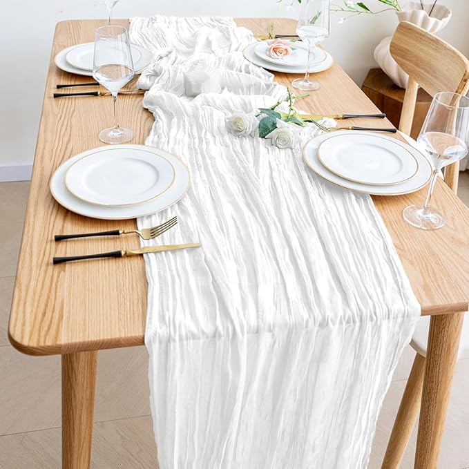 Wokceer Cheesecloth Table Runner White Christmas 6Pack 10FT Ivory Boho Gauze Cheese Cloth Table Runner for Party Long Rustic Sheer Table Runners for Baby Bridal Shower Wedding Easter Table Decor