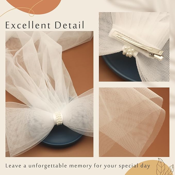 Bridal Veil Bachelorette Party Veil White Bow Wedding Veil Elegant Tulle Layer Hair Clip for Women and Girls