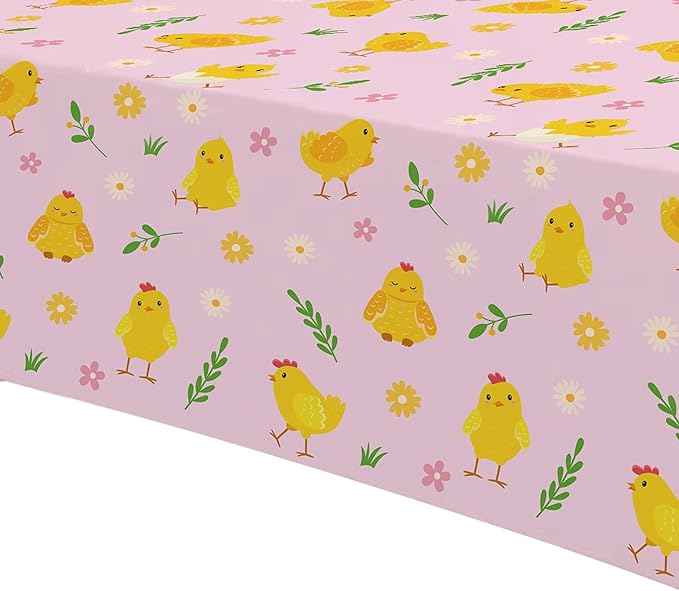 Chicken Party Decorations Tablecloth for Kid's Birthday Baby Shower, 3pcs Disposable Farm Animal Barnyard Pink Little Chick Birthday Party Supplies Tablecover, 86in x 55in