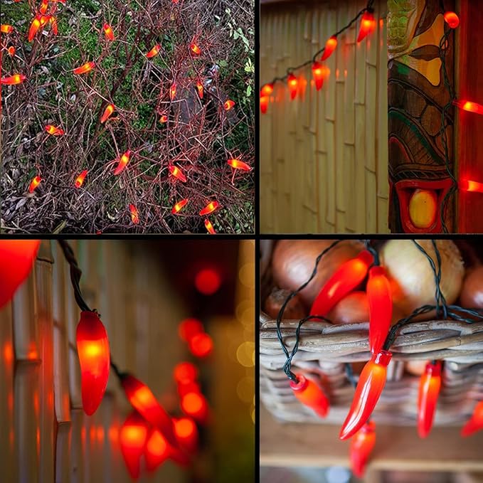 Chili Pepper String Lights, 35 Red Chili Lights with Warm White, 13.6Ft Connectable Hot Pepper String Lights UL Listed for Outdoor Indoor Kitchen Garden Patio Christmas Mexican Party Decor