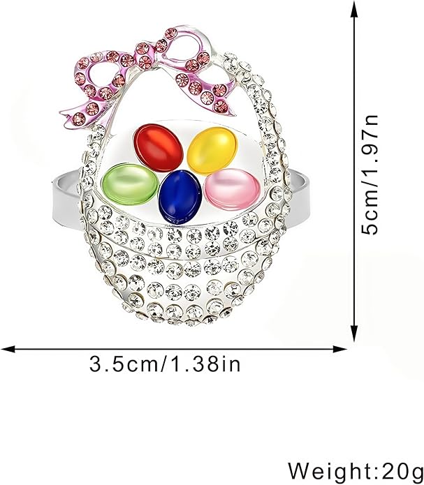2Pcs Crystal Basket Colorful Easter Egg Brooches Pins with Pink Bow Rhinestones