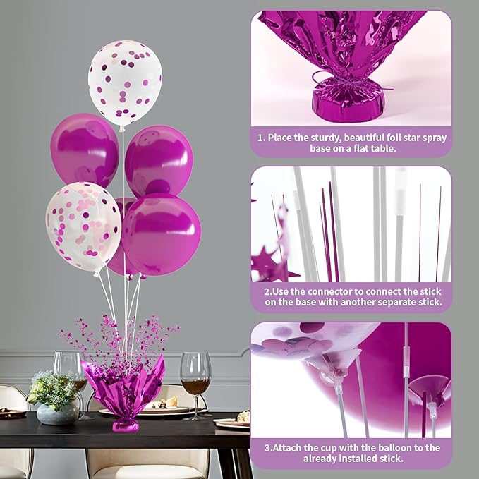 4 Set Purple Table Balloons Centerpiece with Purple and Confetti Balloons Stand Kit for Birthday Party Baby Shower Wedding Bridal Shower Prom Cake Table Decorations