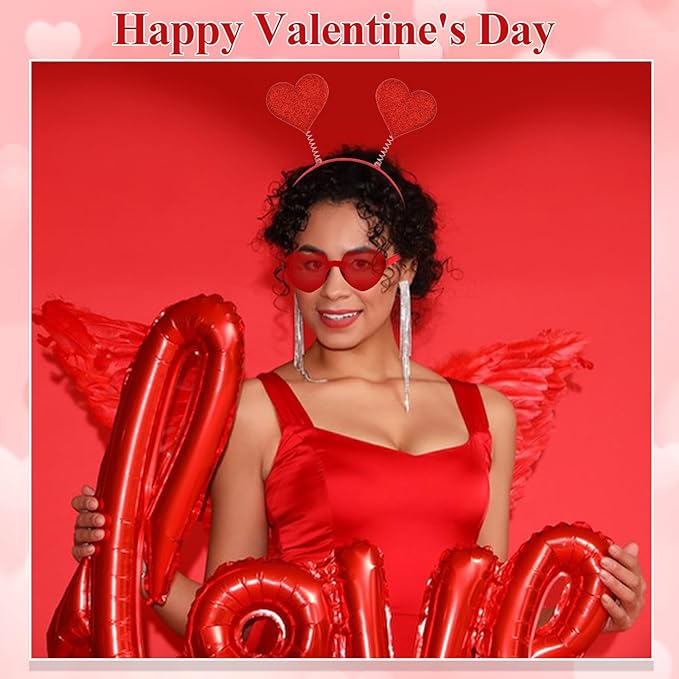 Semato valentines Day Headband with Red Heart Sunglasses for Valentines Day Accessories Galentines Party Favors Halloween Costume