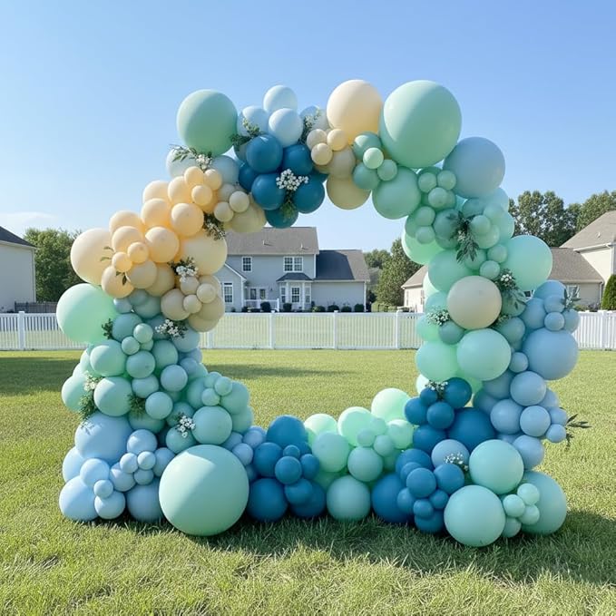 163Pcs Under The Sea Balloon Garland Arch Kit - Ocean Theme Party Decorations with Dusty Slate Blue Pastel Green Sand White Balloons for Baby Shower Birthday Under the Sea Party Decorations