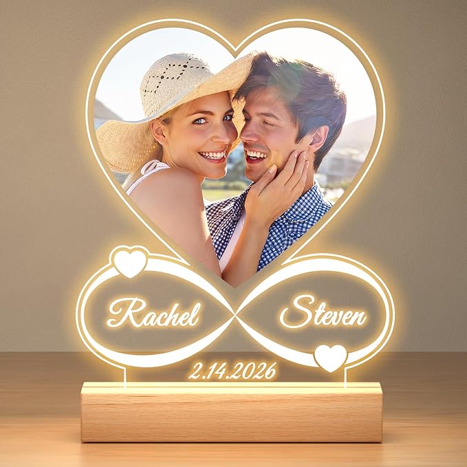 Custom Picture Frames with Photo, Custom Photo Frame with Night Light, Personalized Picture Frame, Personalized Anniversary Couple Gifts for Women Men Him Her Girlfriend Boyfriend Wife