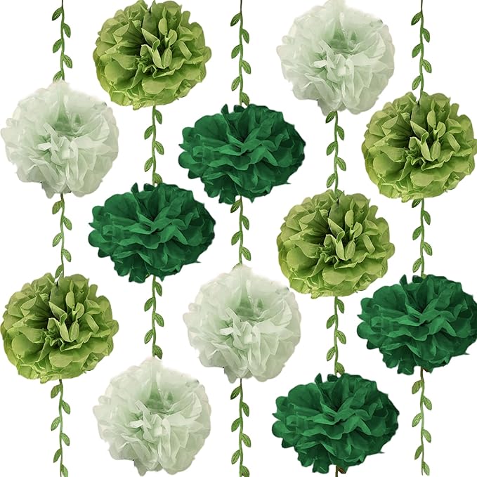 Green Flower Garland for Backdrop - 2 Pcs Hanging Artificial Paper Floral Garlands for Wedding Arch Party Decor, 8.2 Ft Fake Vines with Flowers for Bedroom Wall Window Home Decoration
