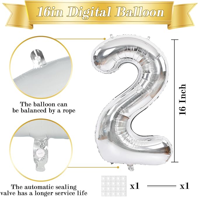 TONIFUL Balloons 16 Inch Silver 0-9 Number Mylar Foil Balloons 10 Pcs Silver Custom Digital Balloons for 2026 New Year Eve Birthday Party Engagement Graduations Anniversary Baby Shower