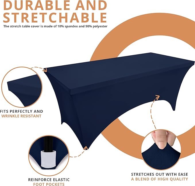 Utopia Kitchen Spandex Tablecloth 2 Pack [4FT, Navy Blue] Tight, Fitted, Washable and Wrinkle Resistant Stretch Table Cloth Rectangle Cover for Trade Show, Weddings & Parties [48Lx30Wx30H Inch]