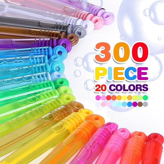 Birthday Party Favors Toys for Kids Child, 300 Pcs 20 Colors Mini Bubble Wands Assortment, Christmas Stuffers, Wedding Celebration,Thanksgiving New Year, Bath Time, Summer Outdoor Gifts for Girls Boys