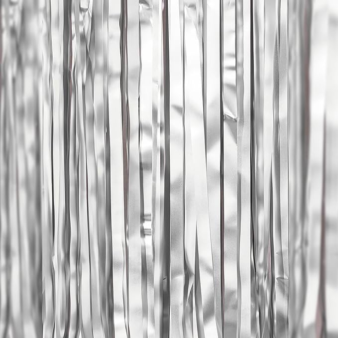 PartyWoo Silver Streamers 3pcs Tinsel Backdrop 8.2FT Metallic Tinsel Foil Fringe Streamer Curtains Party Photo Booth Backdrop for Graduation Baby Shower Bachelorette Wedding Disco Party Decorations
