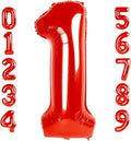 Number Balloons 1, 40 Inch Ballons for Girl Boy 1st 1 11 21 Birthday Decorations Baby Shower Photo Shoot, Red One Balloons