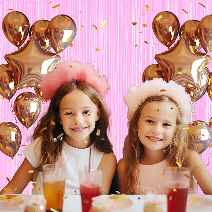 2 Pack Foil Fringe Backdrop - Pastel Pink Shiny Tinsel Curtains for Party Decoration/Photo Booth Props - 3.3x6.6 FT Metallic Foil Backdrop for Birthday, Wedding, Graduation, Christmas.