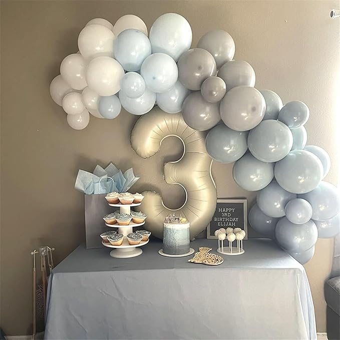 Togvu 112 Pcs Dusty Blue Grey Balloon Garland Arch Kit, Retro Slate Pastel Blue Pale Grey White Balloon Arch Kit for Boys Birthday Wedding Baby in Bloom Bridal Shower Party Decorations