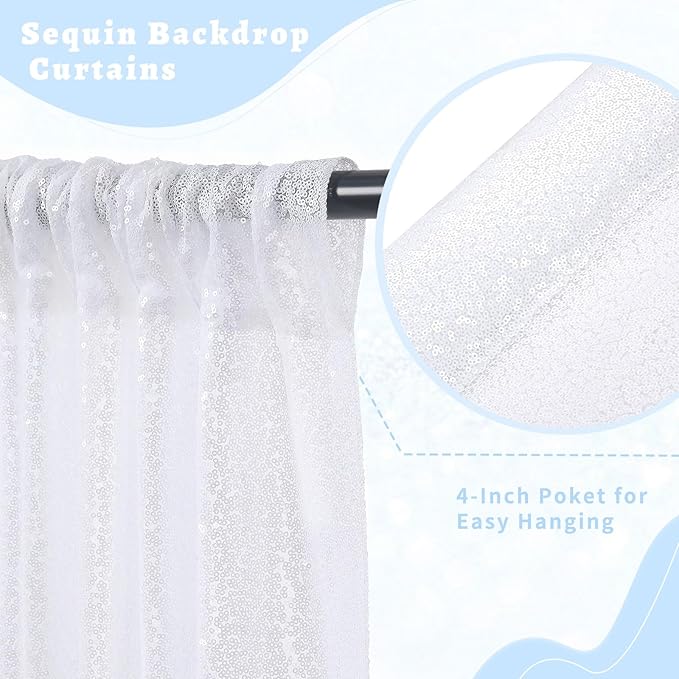 B-COOL White Sequin Backdrop Curtain 6 Panels 2ftx8ft Wedding Shiny Curtains Drapes for Wedding Birthday Baby Shower Party Background Decorations