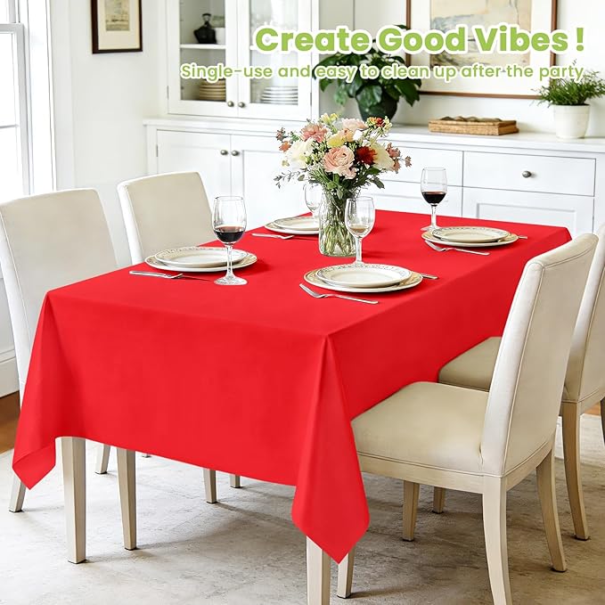 Mulbozy Red Plastic Table Cloth Disposable 4 Pack, 54 × 108 Inch Tablecloths Rectangle, Red Plastic Table Cover for Party Decor
