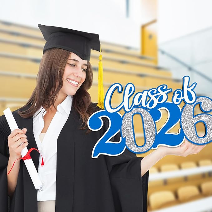 2026 Graduation Decorations Class of 2026 Wooden Sign Blue Silver Graduation 2026 Graduate Sign Photo Booth Prop