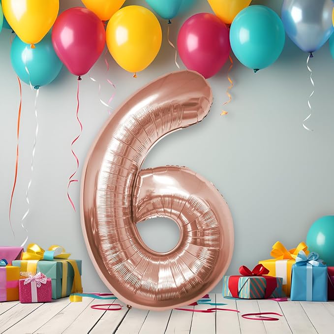 40 Inch Large Rose Gold Number Celebration and Decoration Balloon for Birthday Parties, Graduations, Anniversaries, Weddings, Photo Shoots, Special Events (Rose Gold Number 6)