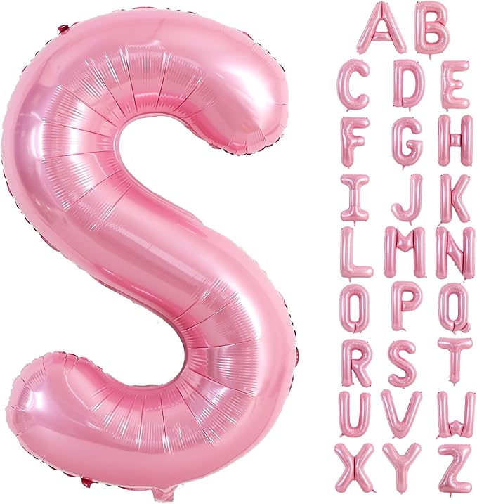 TONIFUL 40 Inch Large Pink Letter S Balloons Giant Foil Mylar Alphabet Balloon for Birthday Party Anniversary Baby Shower Wedding Supplies Decorations