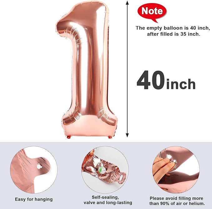 40 Inch Balloons 25 Numbers, Happy 25th Birthday Decorations for Women, Rose Gold Foil Large Ballon for 2 5 25 52 Birthday Party Wedding Anniversary Supplies