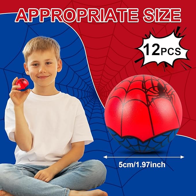 12 PCS Spider Stress Balls for Kids Party Favors, 1.97 Inch Anxiety Relief Fidget Sensory Toys, Spider Theme Squeeze Toys Bulk for Birthday Goodie Bags, Carnival Gifts & Classroom Prizes