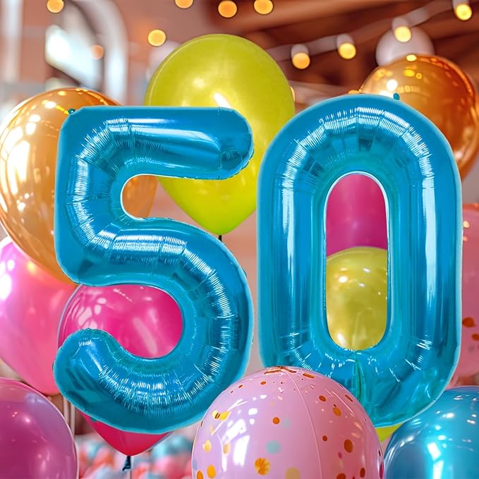 40 Inch Large Blue Number Celebration and Decoration Balloon for Birthday Parties, Graduations, Anniversaries, Weddings, Photo Shoots, Special Events - Helium Foil Mylar (Blue Number 50)