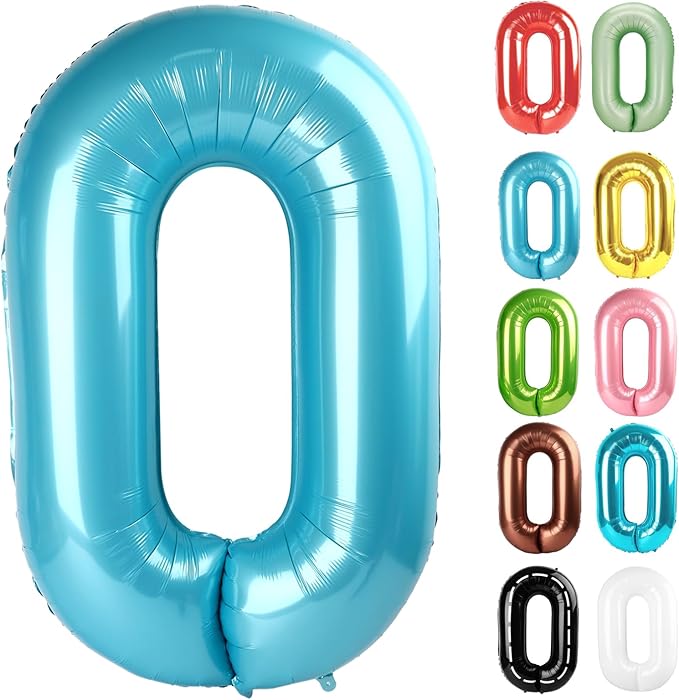 Pearlescent Blue Number 0 Balloon 40 Inch, 0 Balloon Numberfor 10th 20th 30th 40th 50th 60th Birthday Decorations, Pearlescent Blue Party Supplies for Men Women