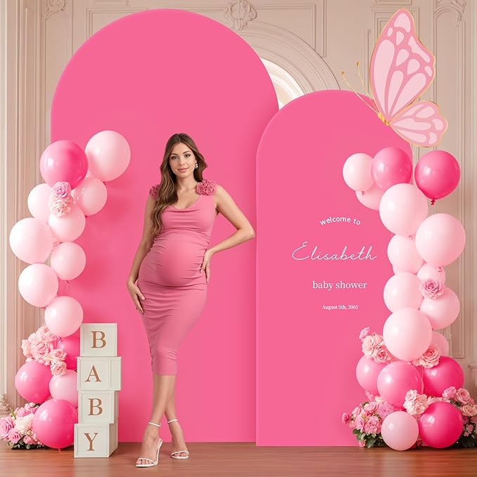 Hot Pink Arch Backdrop Covers - 6.6FT, 5FT Spandex Fitted Wedding Arch Stand Covers Round Top Chiara Arch Backdrop Cover for Valentines Wedding Birthday Party Decoration