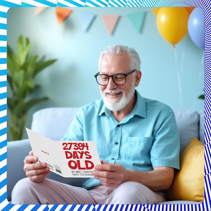 75th Birthday Card for Men Women Him Her - 27394 Days Old - Funny Adult Seventy-Five Seventy-Fifth Happy Birthday Card for Mom Dad Papa Grandma Great Grandpa , 5.7 Inch Humor Joke Greeting Cards