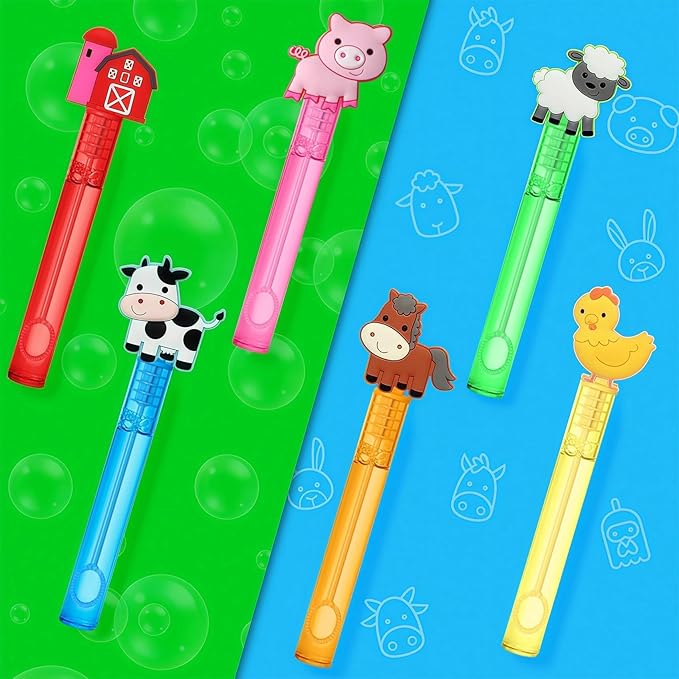 24 Farm Animal Party Favors Bubble Wands for Kids, Chicken Sheep Horse Cow Pig Mini Bubbles Wand Toys, Barnyard Farm Theme Birthday Party Supplies Goodie Gift Bag Stuffers Pinata Classroom Prizes