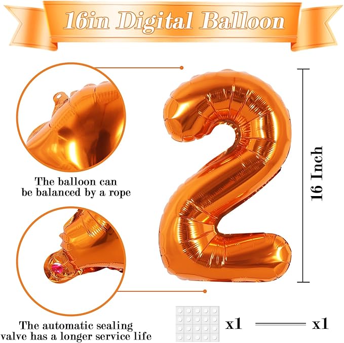 TONIFUL Balloons 16 Inch Orange 0-9 Number Mylar Foil Balloons 10 Pcs digitalal Balloons for 2026 New Year Eve Birthday Party Engagement Graduations Halloween Anniversary Baby Shower