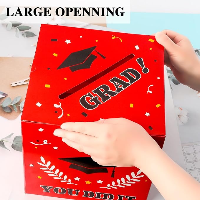 Graduation Card Box, 2025 Graduation Party Decorations, Red Black Graduations Card Holder, Foldable Cardboard Decoration Congrats Grad Card Gift Box Class of 2025 for Graduations Party Favors Supplies