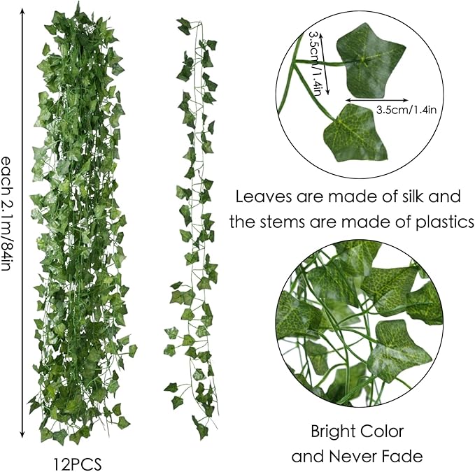 Fake Vines for Room Decor(12 Pack 84 Feet) Aesthetic Artificial Plant Ivy Leaves Hanging Greenery Garlands for Home Bedroom Wall Wedding Christmas Party Office Patio Outdoor Garden Décor