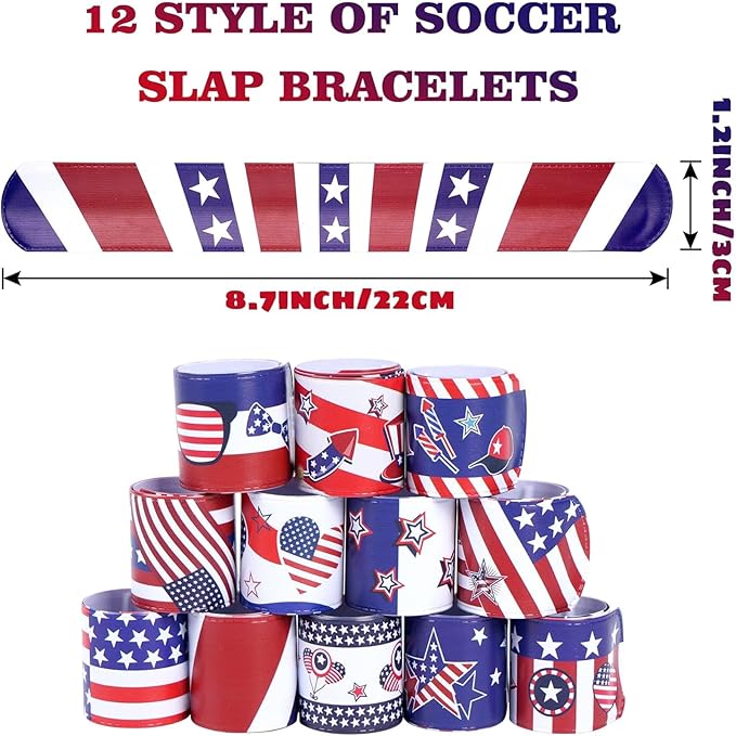 36 Pcs 4th of July Slap Bracelets Bulk Snap Bracelet Party Supplies Favors Classroom Prizes Exchanging Gifts