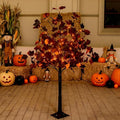4ft Black Maple Halloween Tree with LED Skull Lights & Spiders - Indoor/Outdoor Waterproof Decor - 96 Bulbs, Dimmable Timer, 16ft Cord