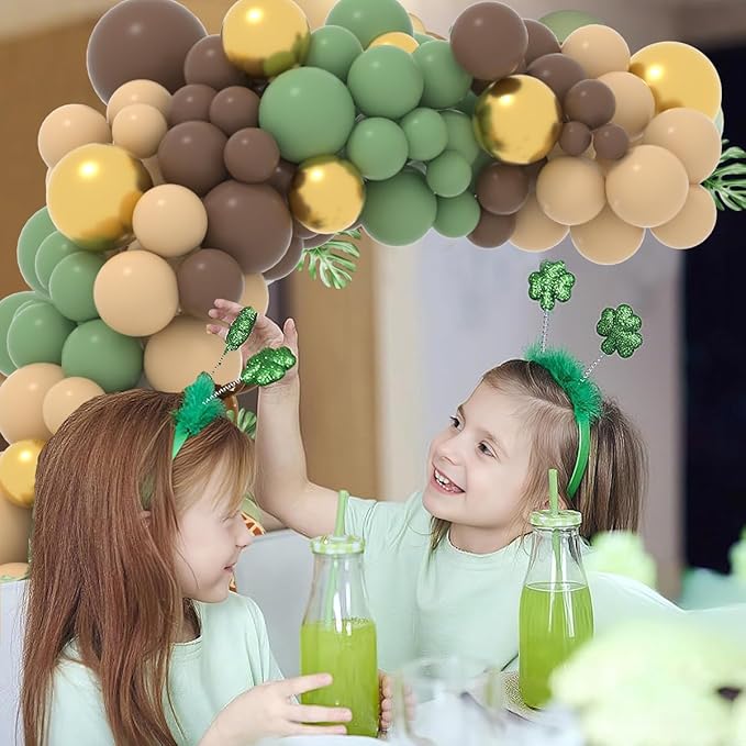 Sage Green and Brown Balloon Garland Arch Kit, 122PCS Brown Nude Gold Balloons Woodland Camo Army Olive Green Balloon for Jungle Safari Woodland Hunting Theme Birthday Baby Shower Decorations